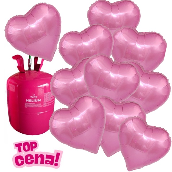 Helium s balonky srdce r��ov� - 10 ks