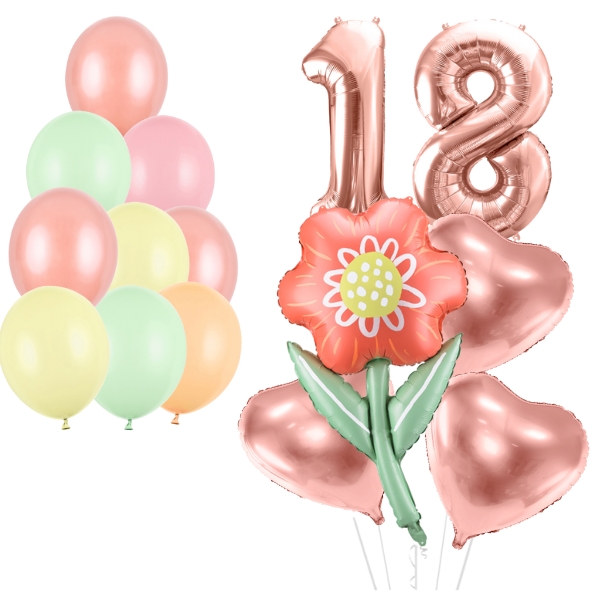 Party set k 18 narozenin�m s bal�nkovou kytic�