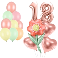 Party set k 18 narozenin�m  s bal�nkovou kytic�