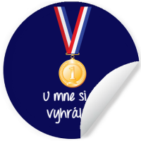 Samolepka "U mne si to vyhr�l" Medaile modr� 10 cm