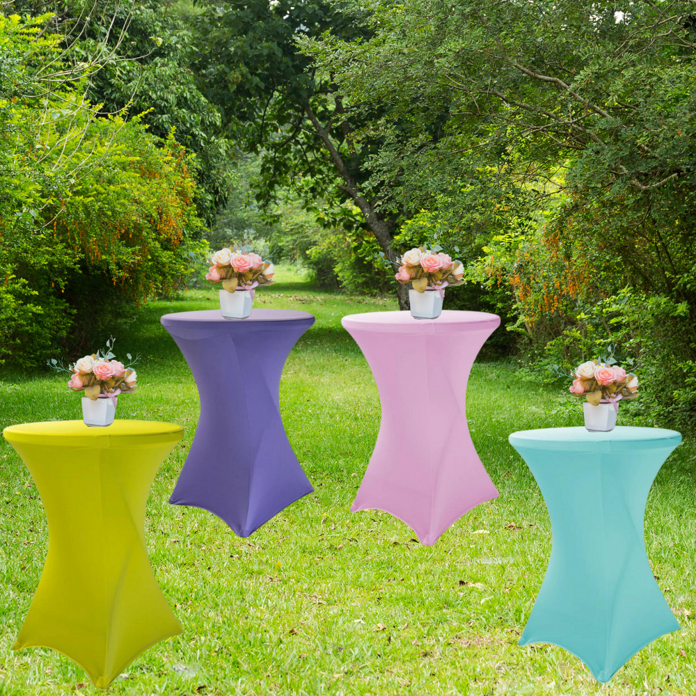 Party set - 4 bistro stolky s potahy + kv�tinov� aran�e