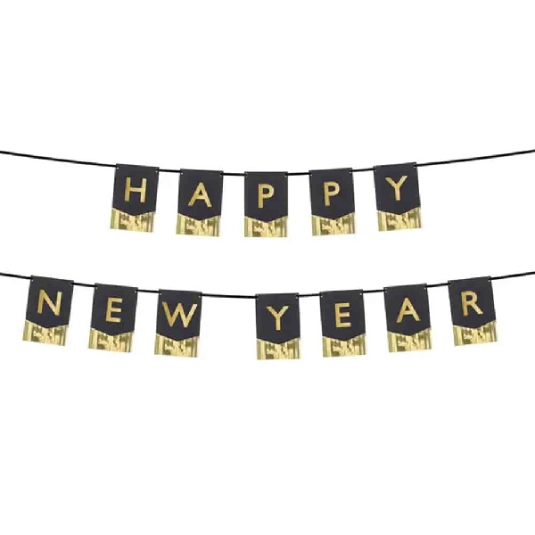 Banner �ern� Happy New Year 135 x 16,5 cm