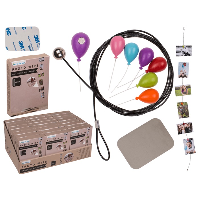 Dr�t ocelov� se 6 magnety na fotky, bal�nky 150cm