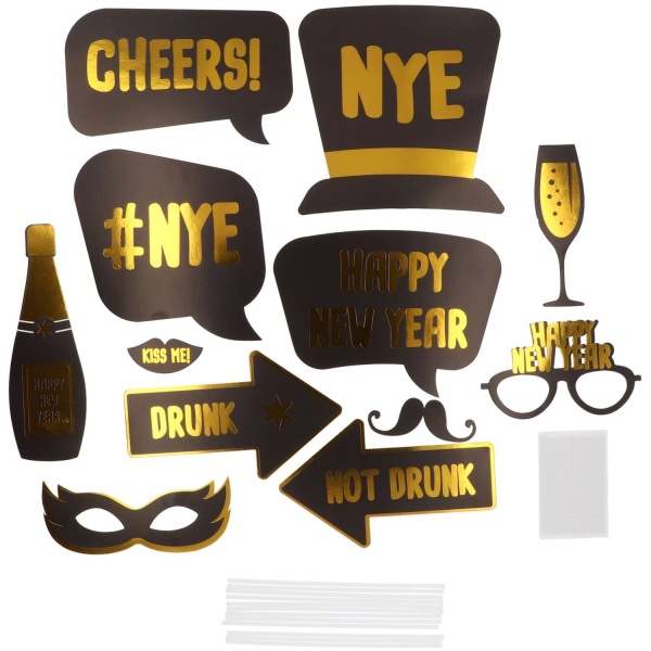 Rekvizity do fotokoutku Happy New Year �erno-zlat� 12 ks