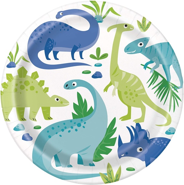 TAL��E pap�rov� Dino modrozelen� 22cm 8ks Eco