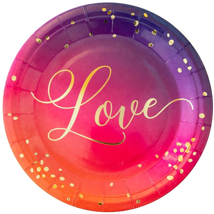 Tal��e pap�rov� Love fialovo-r��ov� 18 cm 6 ks