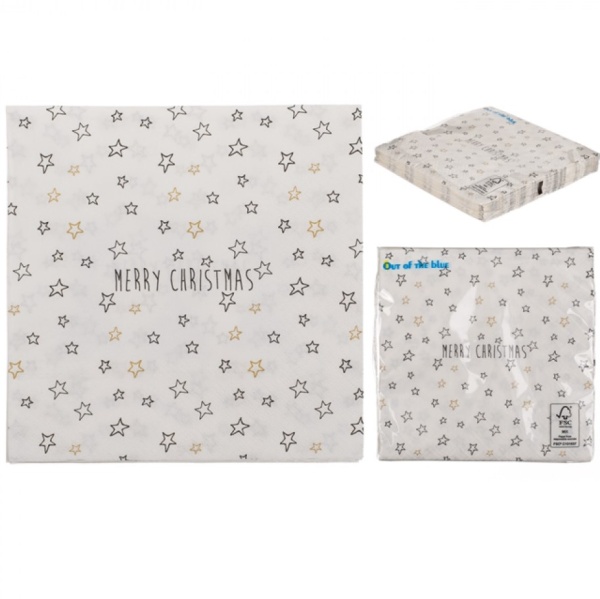 UBROUSKY pap�rov� Merry Christmas s hv�zdi�kami 33x33cm 20ks