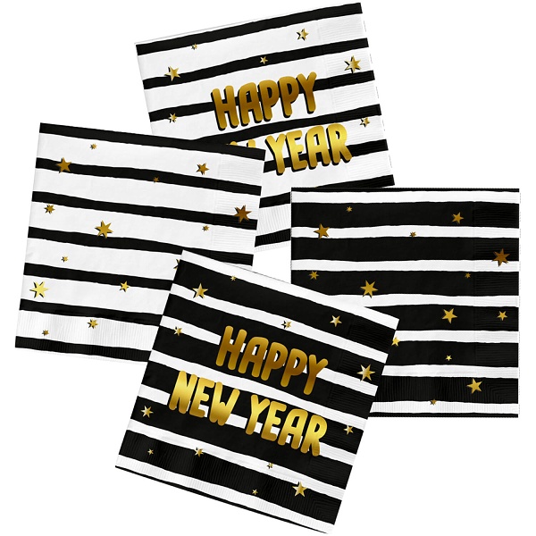 Ubrousky Happy New Year �erno-zlat� 33x33 cm 20 ks