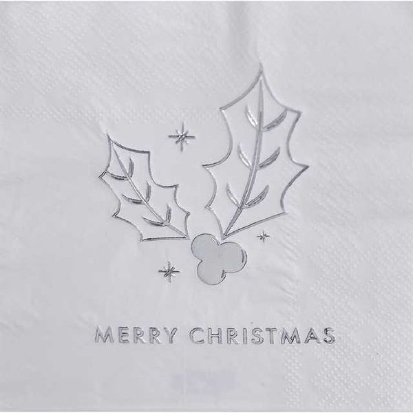 Ubrousky pap�rov� Cesm�na Merry Christmas st��brn� 12,5 x 12,5 cm 16 ks