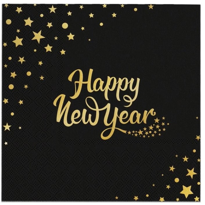 Ubrousky pap�rov� HNY �erno-zlat� 33x33cm 10ks