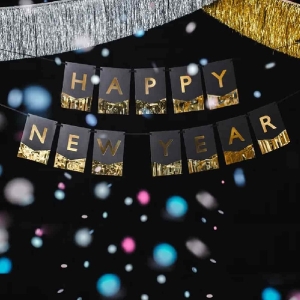 Banner �ern� Happy New Year 135 x 16,5 cm