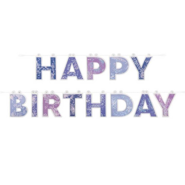 Banner Happy Birthday s glitry modro-fialov� 183 cm