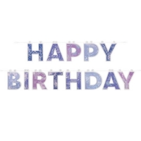 Banner Happy Birthday s glitry modro-fialov� 183 cm